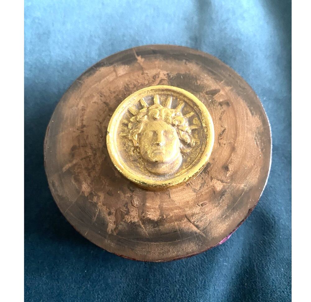 Midcentury Italian Leather Grand Tour Apollo intaglio Trinket Box 4"dia. 1.25"T